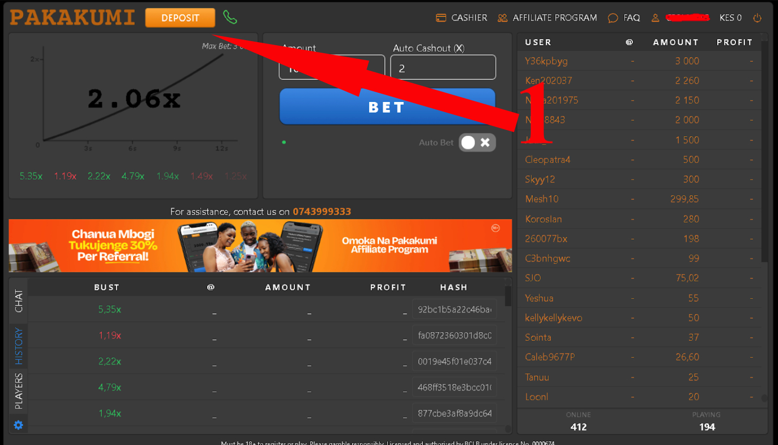Deposit at Pakakumi Aviator Step