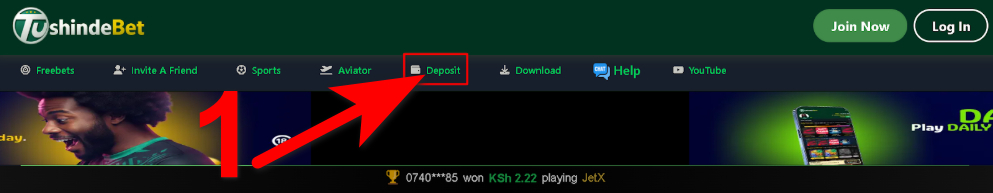 Deposit at Tushinde Aviator