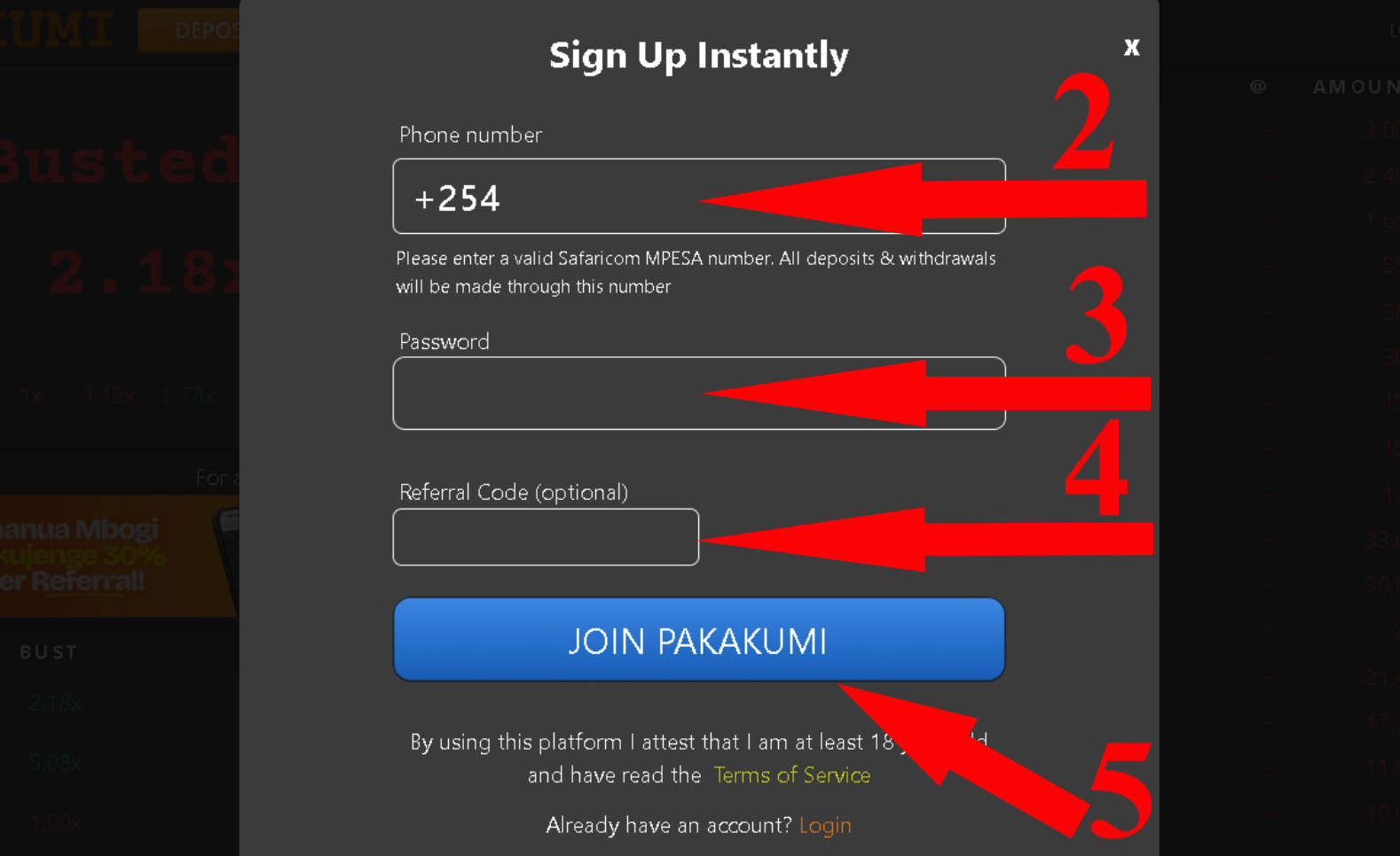 Register at Pakakumi Aviator Step 2