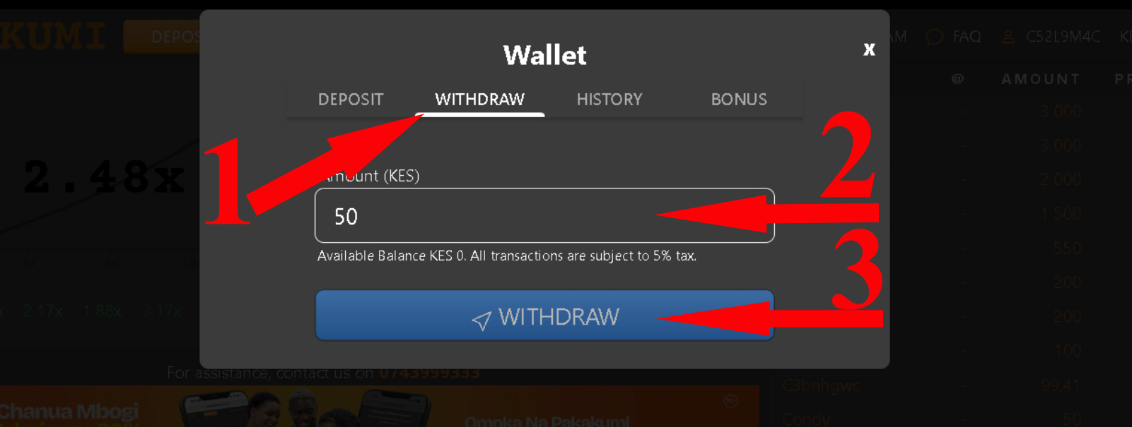 Withdraw at Pakakumi Aviator Step 2